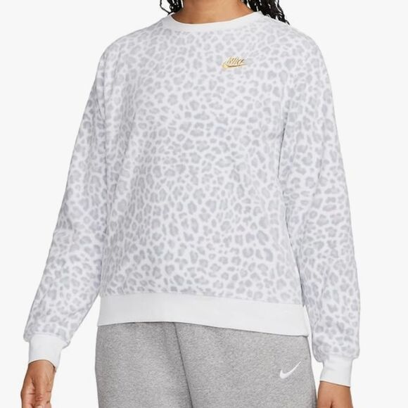 Nike Leopard Print Fleece Crewneck White Womens Small Sportswear Athliesure - Picture 3 of 11